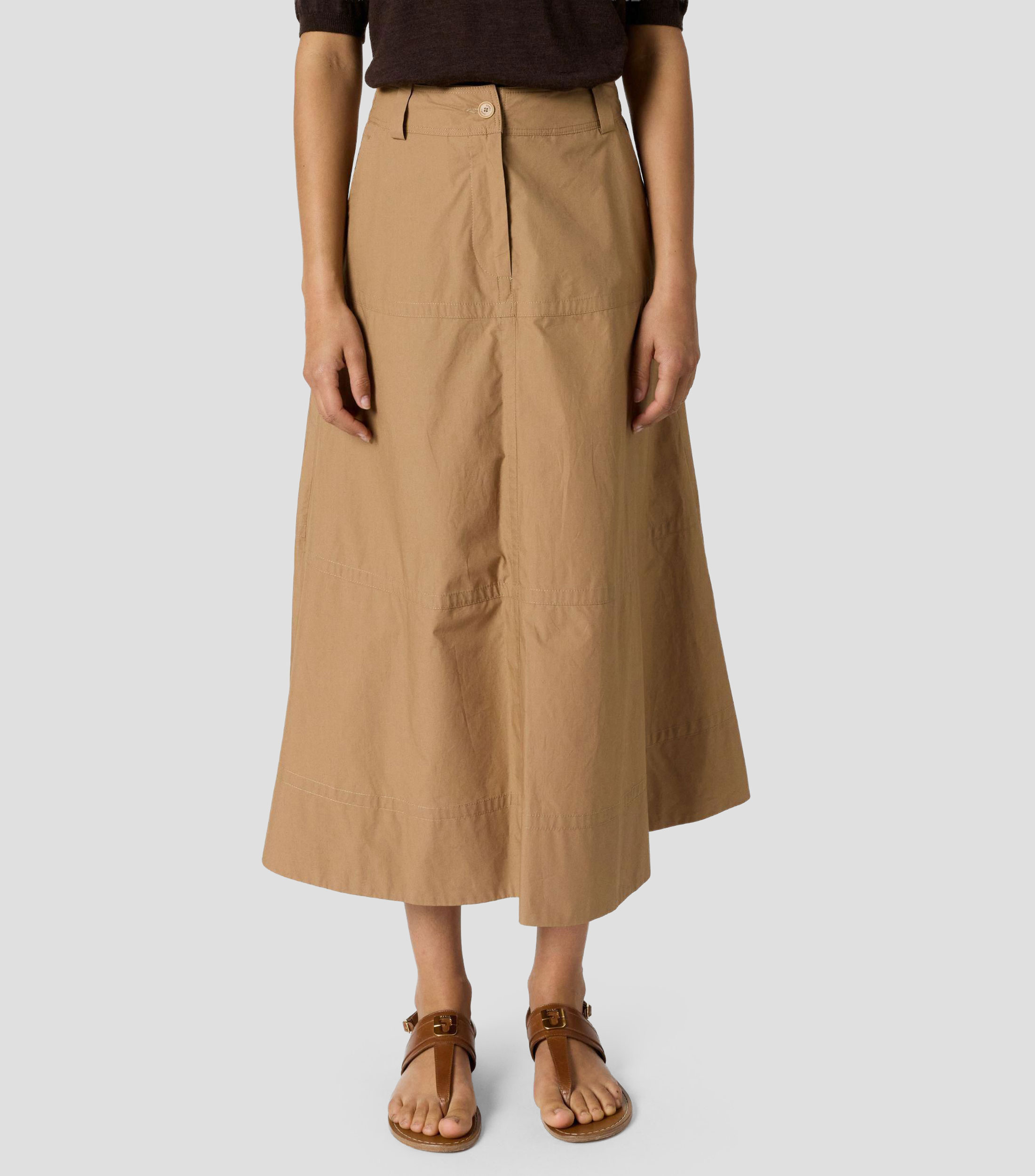 Falda midi Evasé liso Mujer